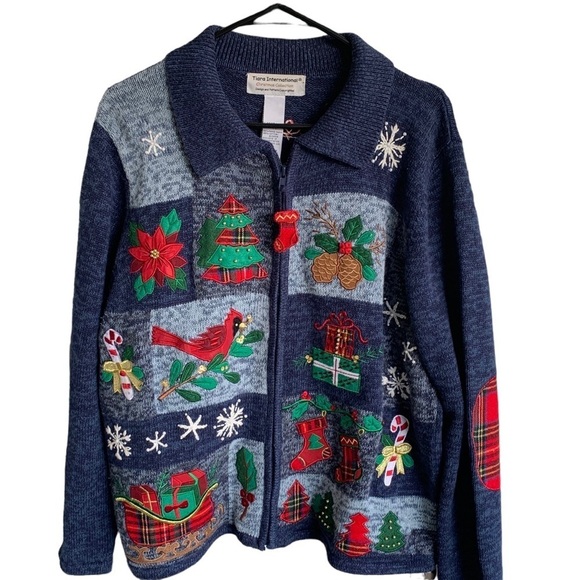 Tiara International Christmas Collection Full Zip Sweater Holiday Women’s Size L - Picture 1 of 7